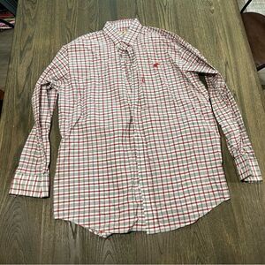 Tusk Wear Button Down Shirt Plaided Long Sleeve Collared Red White Gray Size L